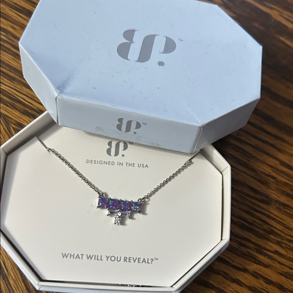 Bomb Party Opal & Silver Necklace with Purple Accents NWT